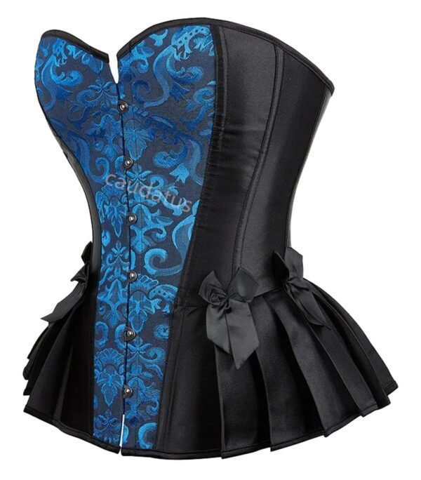Blue Steampunk Corset Top With Ruffles 48 Blue Steampunk Corset Top With Ruffles Blue steampunk corset top with intricate pattern and pleated skirt for a stylish, vintage-inspired look