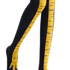 Fun chicken feet thigh high socks in black and yellow for playful fashion enthusiasts
