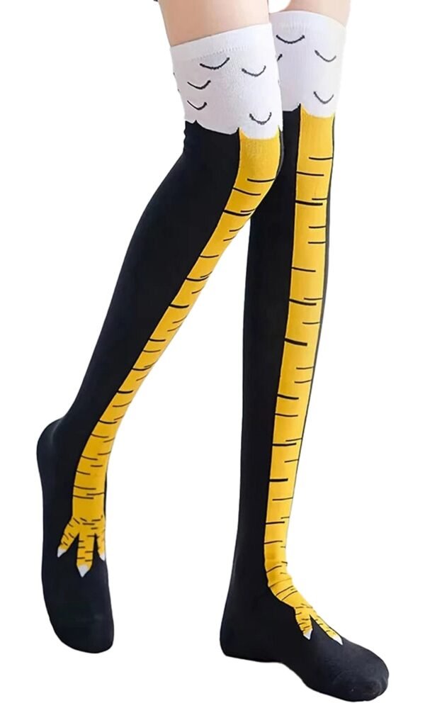 Chicken Feet Thigh High Socks Fun Fashion 17 Chicken Feet Thigh High Socks Fun Fashion Fun chicken feet thigh high socks in black and yellow for playful fashion enthusiasts