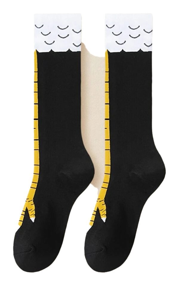 Chicken Feet Thigh High Socks Fun Fashion 23 Chicken Feet Thigh High Socks Fun Fashion Fun chicken feet thigh high socks with bold yellow design and black background for unique style
