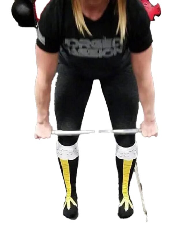 Chicken Feet Thigh High Socks Fun Fashion 21 Chicken Feet Thigh High Socks Fun Fashion Woman wearing chicken feet thigh high socks while lifting weights in a gym setting