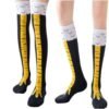 Fun chicken feet thigh high socks by LuckeLadybug LLC with vibrant yellow and black design