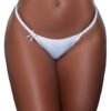 White comfortable thong underwear by LuckeLadybug LLC with delicate side bows on model