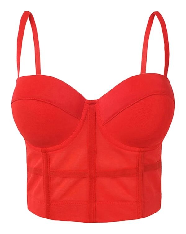 Red plus size mesh corset top with adjustable straps and supportive design for a flattering fit