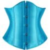 Turquoise satin corset top for women with decorative buttons and a fitted design