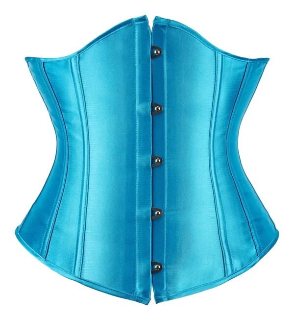 Corset Tops For Women Elegant Blue Design 14 Corset Tops For Women Elegant Blue Design Turquoise satin corset top for women with decorative buttons and a fitted design