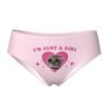 Cute women's underwear briefs with pink heart design and text 'I'm Just A Girl' by LuckeLadybug LLC