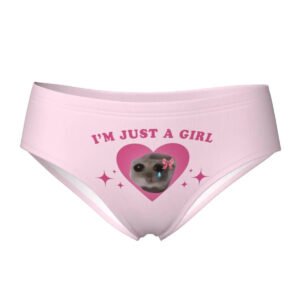 Cute women's underwear briefs with pink heart design and text 'I'm Just A Girl' by LuckeLadybug LLC