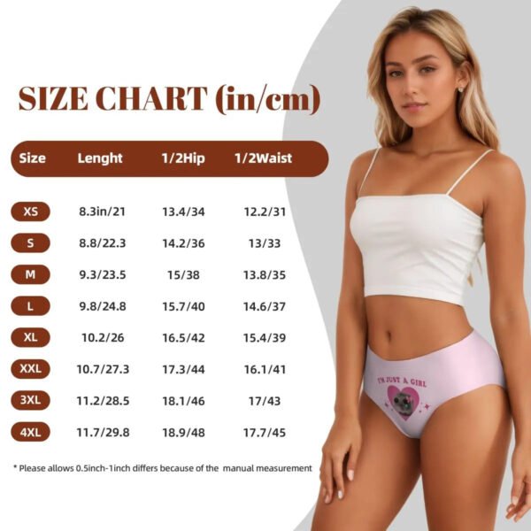 Cute Womens Underwear Briefs Hipster Style 18 Cute Womens Underwear Briefs Hipster Style Size chart for cute women's underwear briefs by LuckeLadybug LLC with measurement details in inches and centimeters