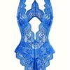 Sultry Floral Lace Bodysuit - Backless, Semi-Sheer, Open Crotch