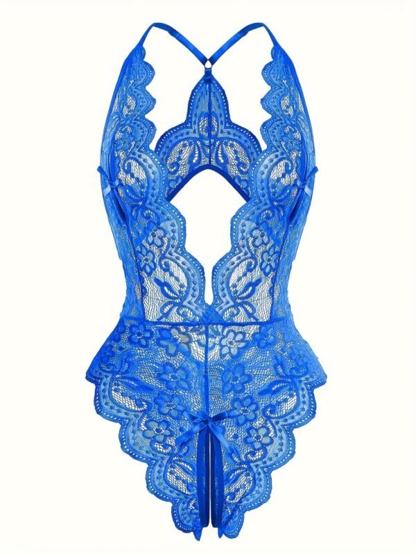 Sultry Floral Lace Bodysuit - Backless, Semi-Sheer, Open Crotch Women's Lingerie 3 Sultry Floral Lace Bodysuit - Backless, Semi-Sheer, Open Crotch Women's Lingerie Sultry Floral Lace Bodysuit - Backless, Semi-Sheer, Open Crotch