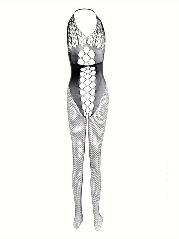 Alluring Fishnet Halter Bodystocking - Sheer Mesh Lingerie For Women 2 Alluring Fishnet Halter Bodystocking - Sheer Mesh Lingerie For Women Back View of Alluring Fishnet Halter Bodystocking