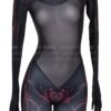 D.Va cosplay bodysuit for women featuring a sheer design with intricate patterns and long sleeves