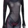 D.Va cosplay bodysuit for women featuring a sleek black design with red floral accents