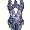 Sultry Floral Lace Bodysuit - Backless, Semi-Sheer, Open Crotch