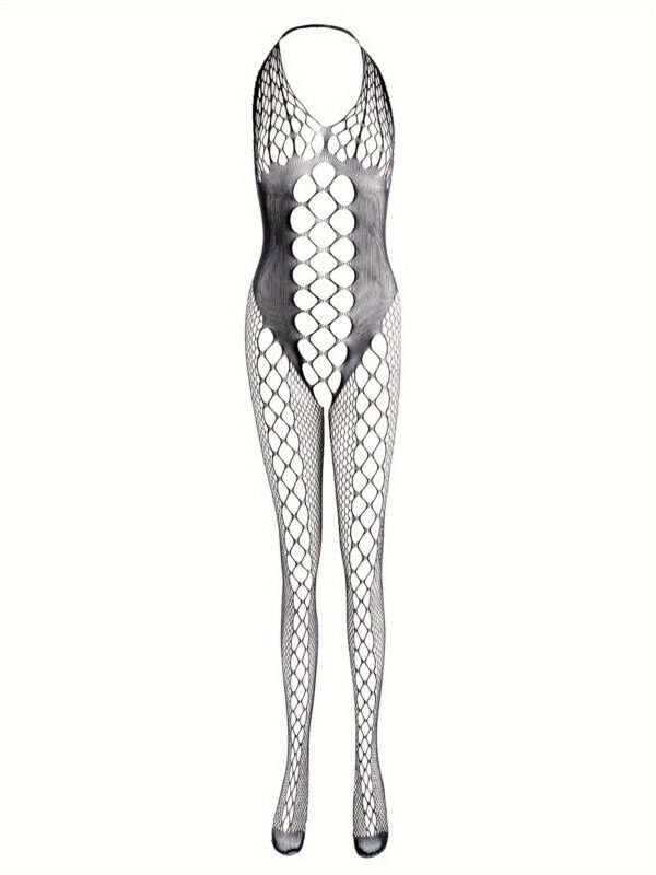 Alluring Fishnet Halter Bodystocking - Sheer Mesh Lingerie For Women 1 Alluring Fishnet Halter Bodystocking - Sheer Mesh Lingerie For Women Front View of Alluring Fishnet Halter Bodystocking