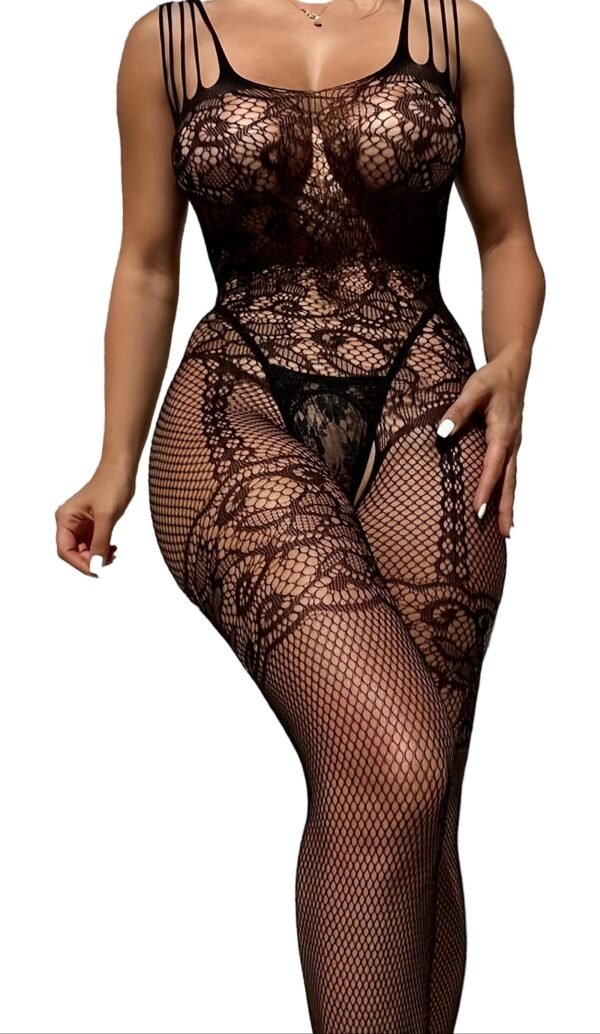 Back View Of Jacquard Fishnet Bodystocking