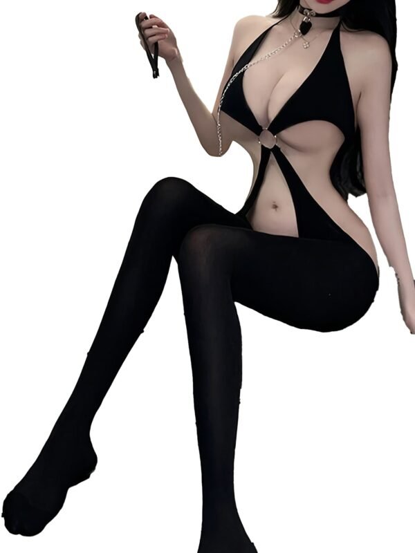 Side View Of Plus Size Seductive Crotchless Bodystocking