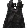 Sexy deep v neck satin dress in black with lace details and adjustable straps for a chic look
