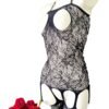 Side View of Hollow Out Jacquard Sleeveless Bodystocking
