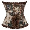 Floral gothic corset top with a lace-up back and decorative ruffle trim