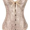 LuckeLadybug LLC floral lace corset top in beige with ruffled edges and lace-up front