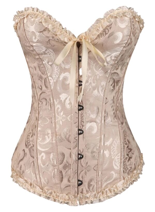 Floral Lace Corset Top In Vibrant Colors 10 Floral Lace Corset Top In Vibrant Colors LuckeLadybug LLC floral lace corset top in beige with ruffled edges and lace-up front