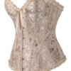 Elegant floral lace corset top with ruffled edges and delicate satin ribbon detail