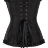 Black floral lace corset top with lace-up back and ruffled edges for a stylish look