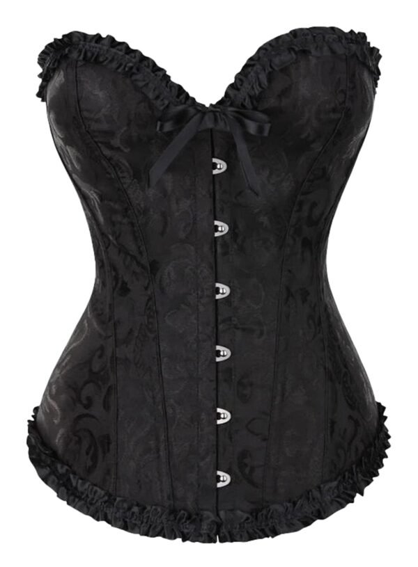 Floral Lace Corset Top In Vibrant Colors 7 Floral Lace Corset Top In Vibrant Colors Elegant black floral lace corset top with ruffled edges and front button closure