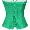Green floral lace corset top for women featuring a decorative lace-up back and ruffled edges