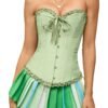 Green floral lace corset top for women with a stylish design and ruffled edges