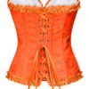 Bright orange floral lace corset top for women with ruffled edges and lace-up back detail