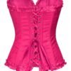 Pink floral lace corset top for women with ruffle details and lace-up front for a stylish look