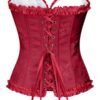 Elegant red floral lace corset top for women with ruffled edges and adjustable laces