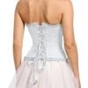 Elegant white floral lace corset top for women with a flared skirt and lace-up back detail