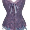 Floral lace corset top in purple with pink trim and ribbon detailing for a chic, stylish look