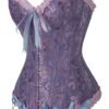 Purple floral lace corset top with ruffled trim and ribbon accents for a stylish look