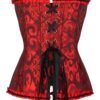Red floral lace corset top featuring intricate patterns and lace-up back design