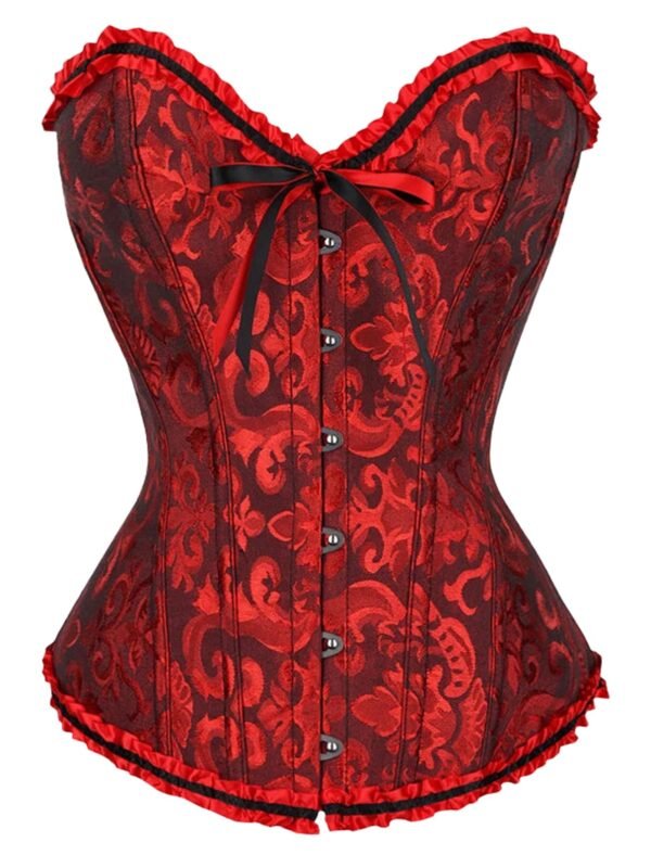 Floral Lace Corset Top In Vibrant Colors 13 Floral Lace Corset Top In Vibrant Colors Stylish red floral lace corset top with ruffled edges and lace-up front for a flattering fit