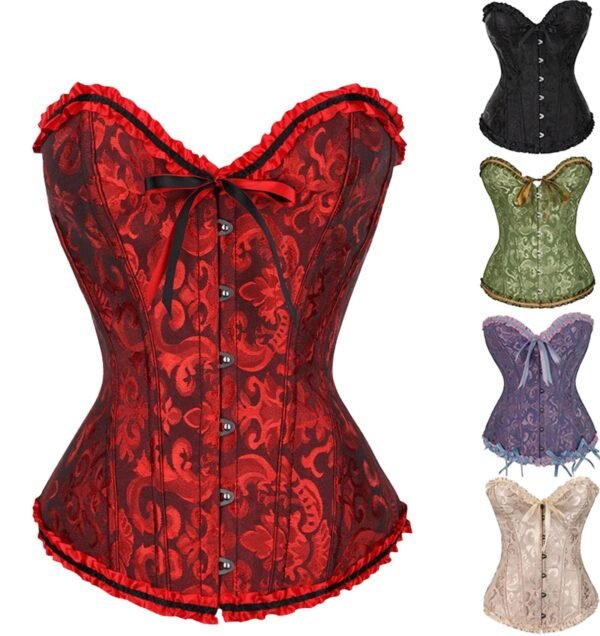 Floral Lace Corset Top In Vibrant Colors 2 Floral Lace Corset Top In Vibrant Colors Floral lace corset top in red with ribbon details and button closure, ideal for stylish outfits