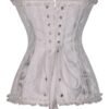LuckeLadybug LLC floral lace corset top in white with lace trim and ribbon laces for a fitted silhouette