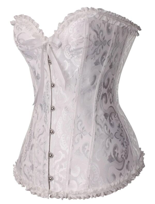 Floral Lace Corset Top In Vibrant Colors 17 Floral Lace Corset Top In Vibrant Colors Elegant white floral lace corset top with adjustable hook closure and ruffled trim