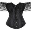 LuckeLadybug LLC floral lace off shoulder corset top with bell sleeves and front button closure