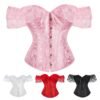 Floral Lace Off Shoulder Corset Top 2 Floral Lace Off Shoulder Corset Top Floral lace off shoulder corset top in pink, white, red, and black with lace sleeves and button details