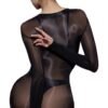 Glossy transparent bodysuit for women showcasing a sleek design and form-fitting silhouette