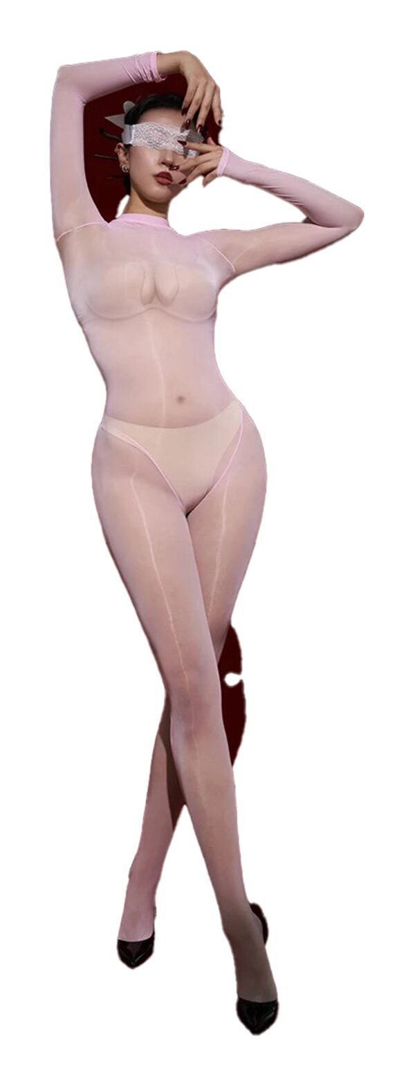 Glossy Transparent Bodysuit For Women 37 Glossy Transparent Bodysuit For Women Glossy transparent bodysuit for women in soft pink, perfect for layering or daring outfits