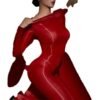 Glossy transparent bodysuit for women in red, accentuating curves with long sleeves and fitted design