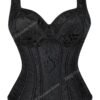 Elegant black gothic corset dress for women with intricate floral patterns and structured bodice