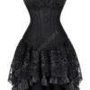 Elegant gothic corset dress for women featuring a structured bodice and layered lace skirt
